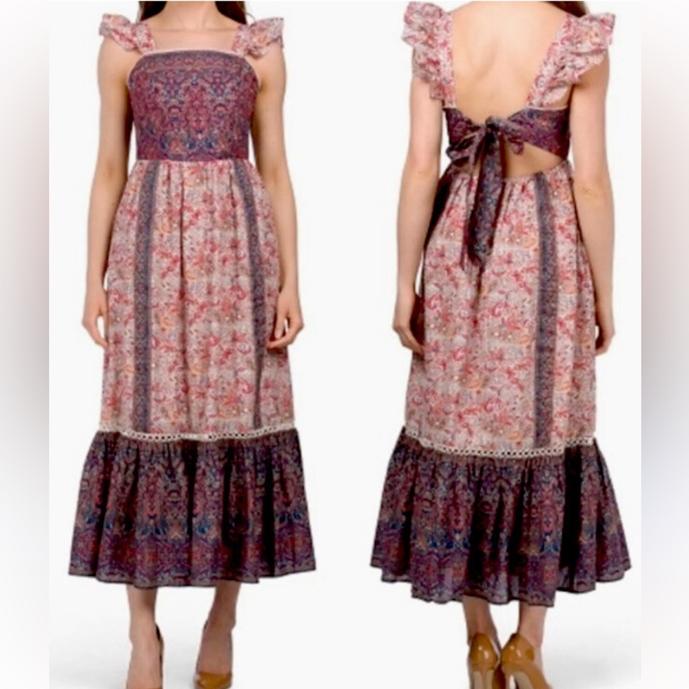 Haute Hippie Multicolor Prairie Backless Ruffle Dress Midi Maxi 6